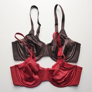 Wacoal Back Appeal® Smoothing Unlined Underwire Bras (2) in dark brown & red 36D
